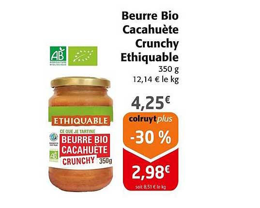 Beurre Bio Cacahuète Crunchy Ethiquable 350 g