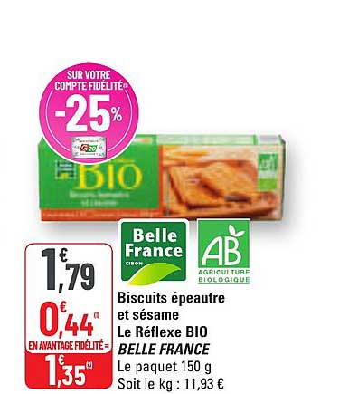 Biscuits épeautre et sésame Le Réflexe BIO BELLE FRANCE