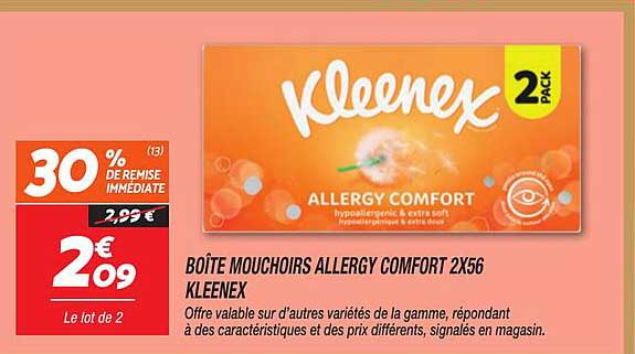 BOÎTE MOUCHOIRS ALLERGY COMFORT 2X56 KLEENEX