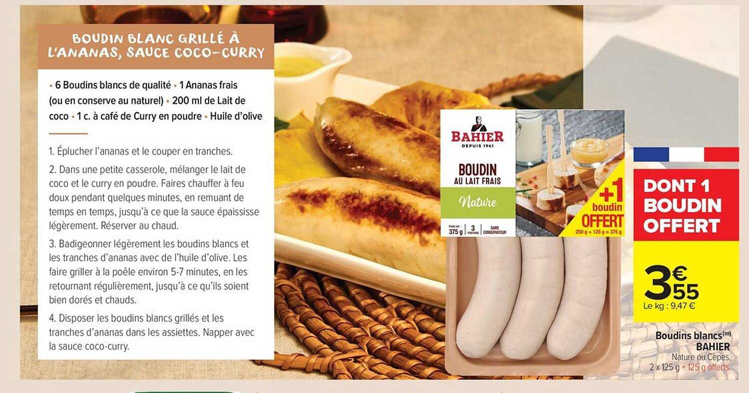 BOUDIN BLANC GRILLÉ À L'ANANAS, SAUCE COCO-CURRY