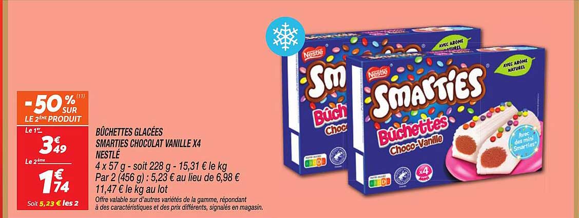 BUCHETTES GLACÉES SMARTIES CHOCOLAT VANILLE X4 NESTLÉ