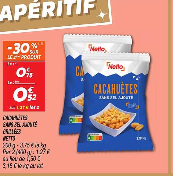 CACAHUÈTES SANS SEL AJOUTÉ GRILLÉES