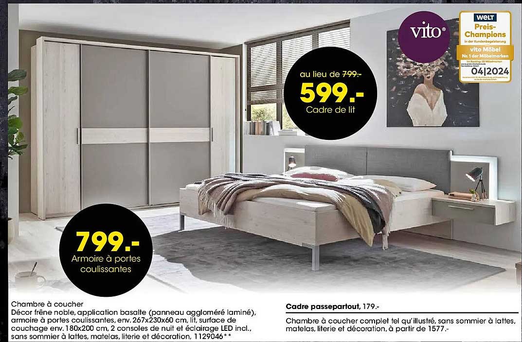 Cadre de lit au lieu de 799.- 599.-