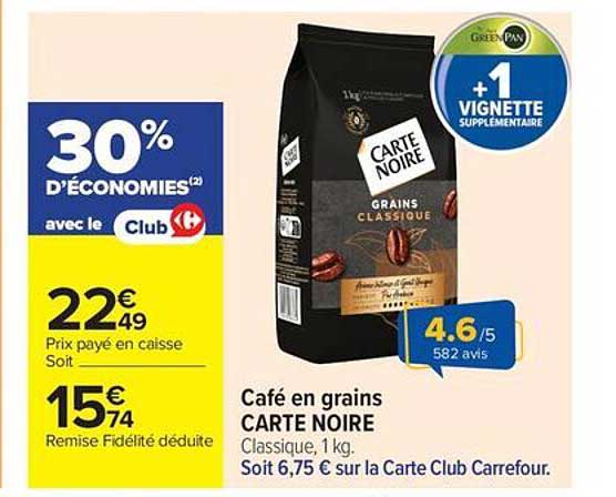Café en grains CARTE NOIRE Classique, 1 kg.