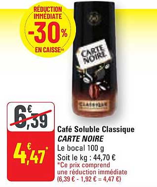 Café Soluble Classique CARTE NOIRE