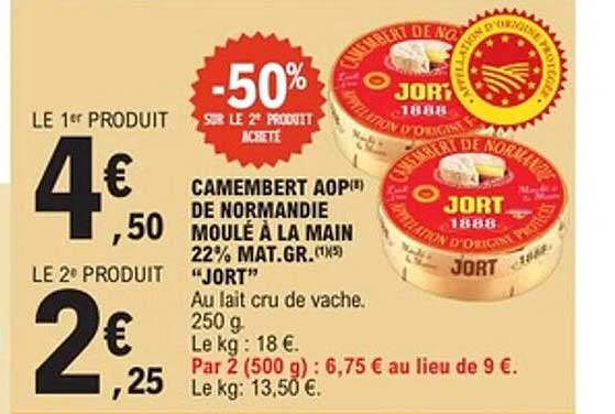 CAMEMBERT AOP® DE NORMANDIE MOULÉ À LA MAIN 22% MAT.GR. JORT