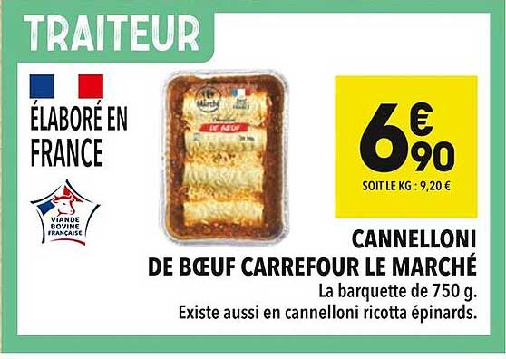 CANNELLONI DE BŒUF CARREFOUR LE MARCHÉ