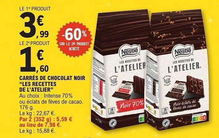 CARRÉS DE CHOCOLAT NOIR “LES RECETTES DE L’ATELIER”