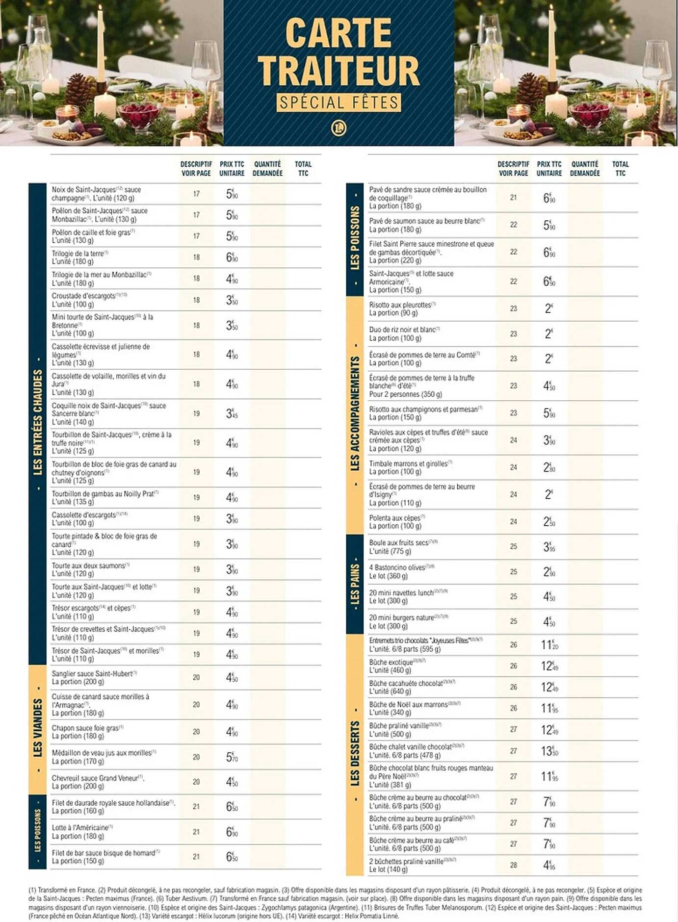 CARTE TRAITEUR SPÉCIAL FÊTES