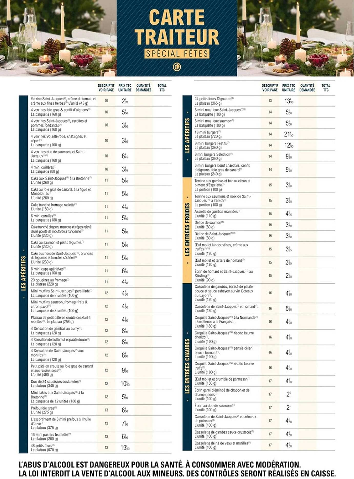 CARTE TRAITEUR SPÉCIAL FÊTES