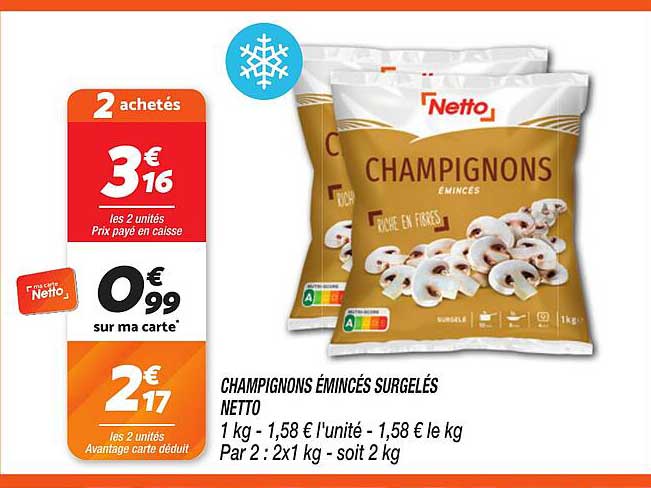 CHAMPIGNONS ÉMINCÉS SURGELÉS NETTO