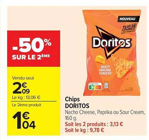 Chips DORITOS Nacho Cheese, Paprika ou Sour Cream, 160 g