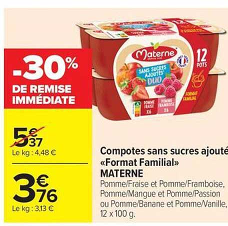 Compotes sans sucres ajoutés « Format Familial » MATERNE