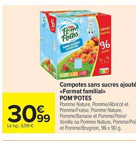 Compotes sans sucres ajoutés « Format familial » POM'POTES