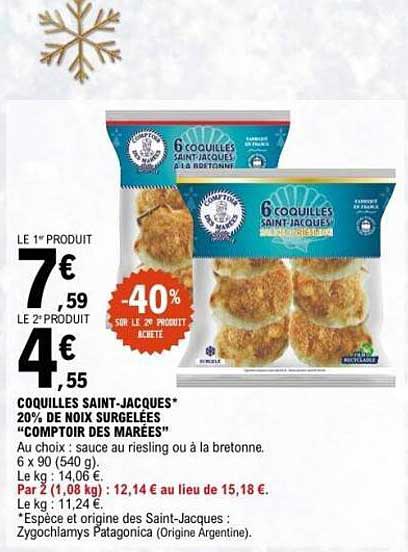 COQUILLES SAINT-JACQUES* 20% DE NOIX SURGELÉES "COMPTOIR DES MARÉES"