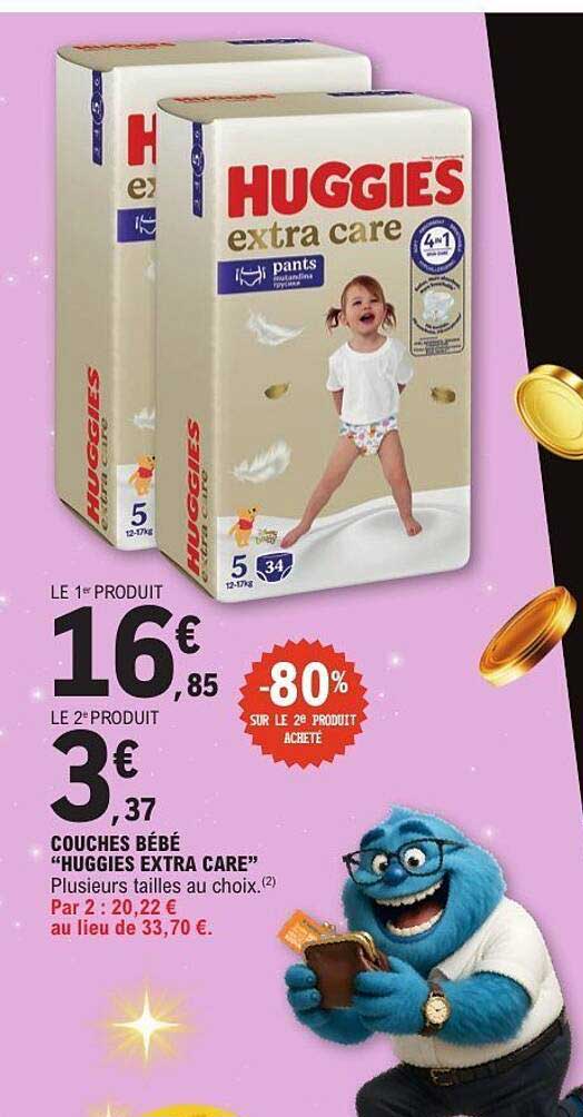 COUCHES BÉBÉ “HUGGIES EXTRA CARE”