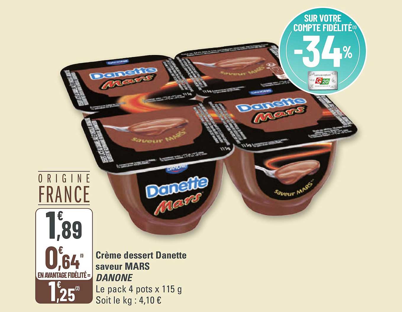 Crème dessert Danette saveur MARS