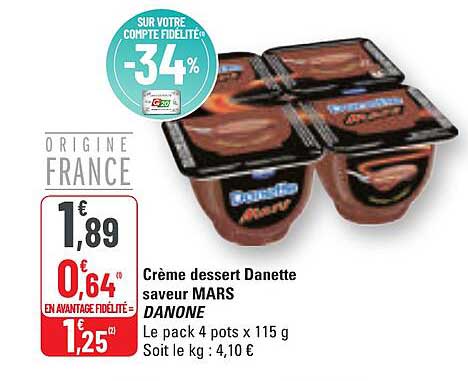 Crème dessert Danette saveur MARS