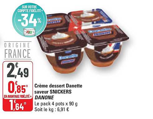 Crème dessert Danette saveur SNICKERS