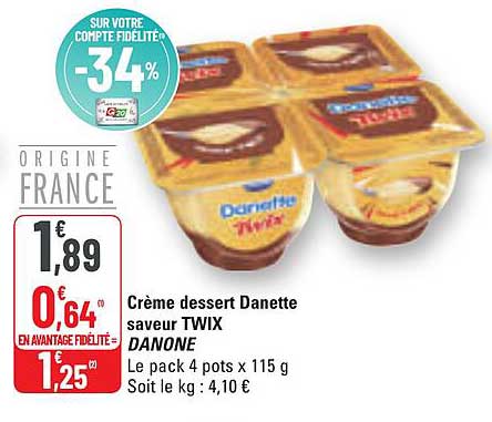 Crème dessert Danette saveur TWIX