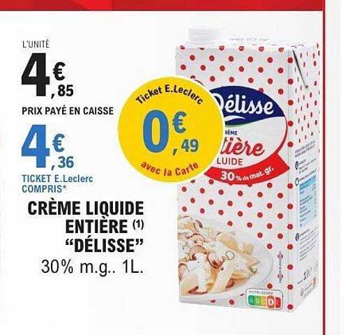 CRÈME LIQUIDE ENTIÈRE "DÉLISSE" 30% m.g. 1L