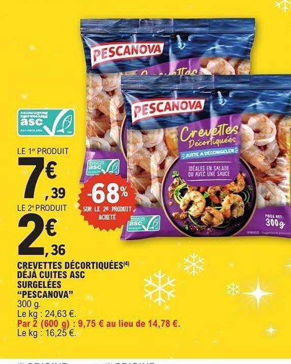 Crevettes Décortiquées Déjà Cuites ASC Surgelées 'PESCANOVA'