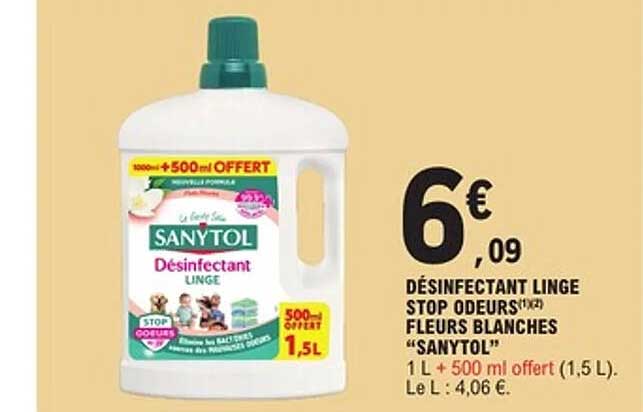 DÉSINFECTANT LINGE STOP ODEURS FLEURS BLANCHES "SANYTOL"