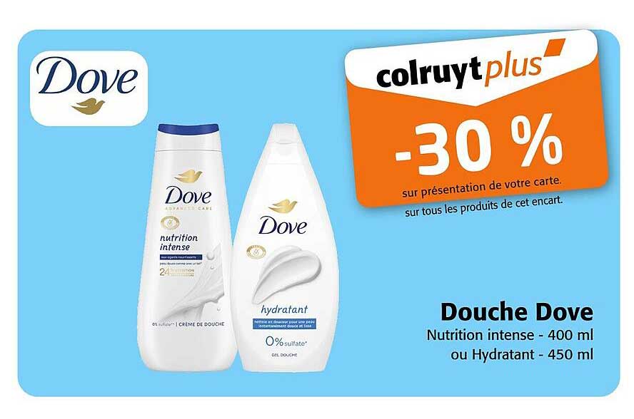 Douche Dove Nutrition intense - 400 ml ou Hydratant - 450 ml
