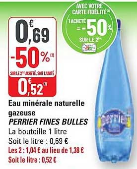 Eau minérale naturelle gazeuse PERRIER FINES BULLES