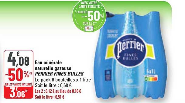 Eau minérale naturelle gazeuse PERRIER FINES BULLES