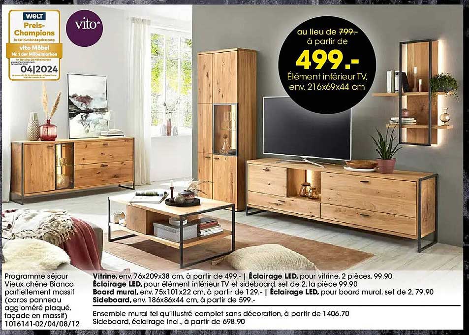 Élément inférieur TV, env. 216x69x44 cm