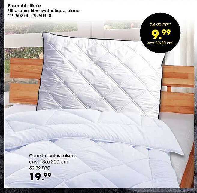 Ensemble literie Ultrasonic, fibre synthétique, blanc