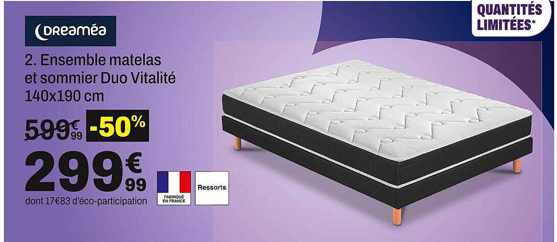 Ensemble matelas et sommier Duo Vitalité 140x190 cm