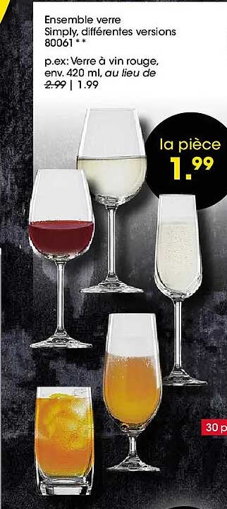 Ensemble verre Simply, différentes versions