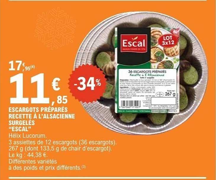 ESCARGOTS PRÉPARÉS RECETTE À L'ALSACIENNE SURGELÉS "ESCAL"
