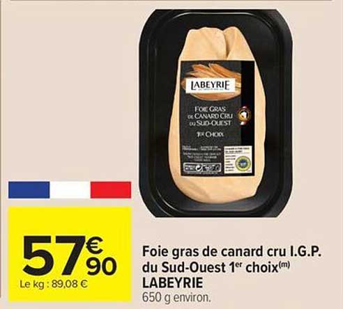 Foie gras de canard cru I.G.P. du Sud-Ouest 1er choix(m) LABEYRIE