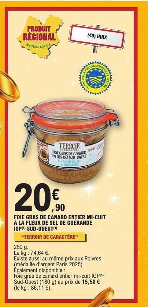 FOIE GRAS DE CANARD ENTIER MI-CUIT À LA FLEUR DE SEL DE GUERANDE IGP SUD-OUEST