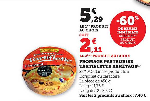 FROMAGE PASTEURISÉ TARTIFLETTE ERMITAGE