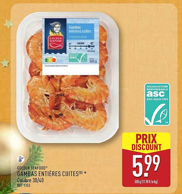 Gambas entières cuites - Calibre 30/40