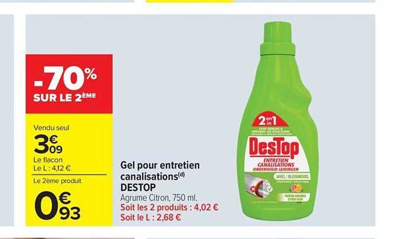 Gel pour entretien canalisations Destop - Agrume Citron, 750 ml