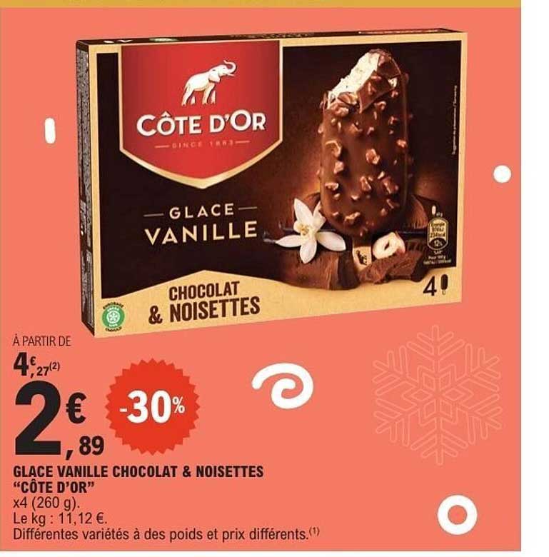 GLACE VANILLE CHOCOLAT & NOISETTES "CÔTE D'OR"