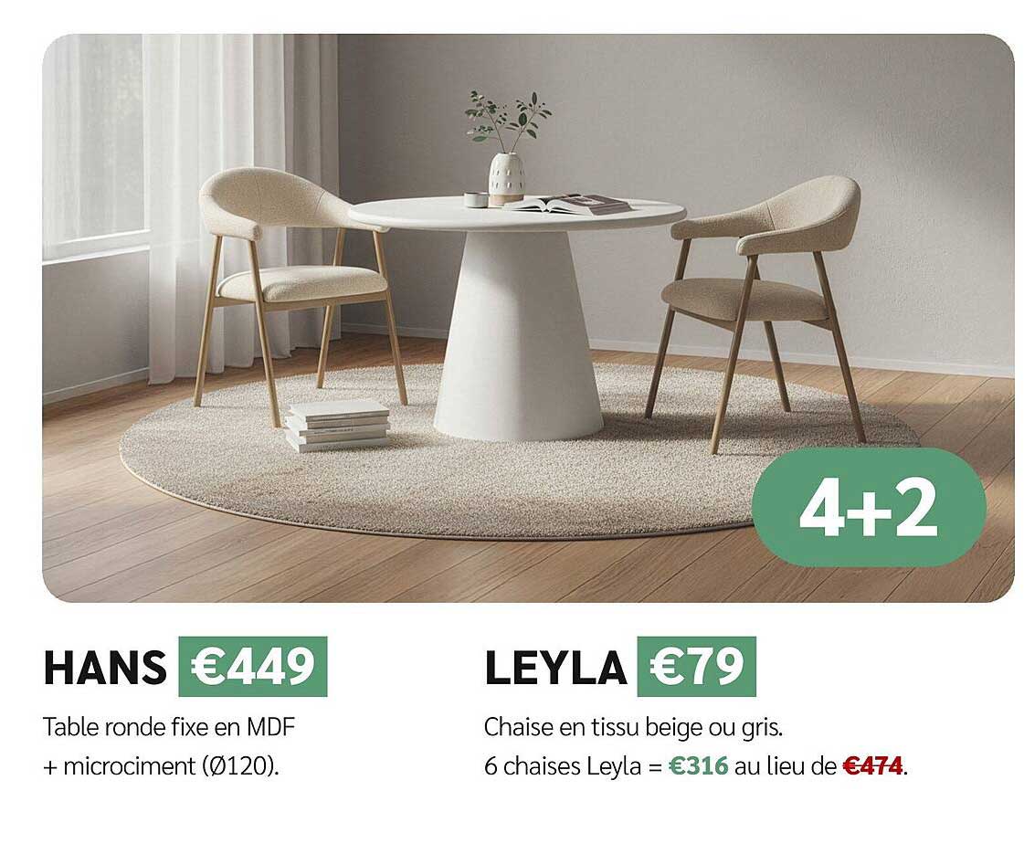 HANS €449 Table ronde fixe en MDF + microciment (Ø120).
