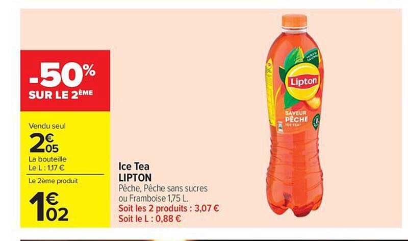 Ice Tea LIPTON Pêche, Pêche sans sucres ou Framboise 1,75 L