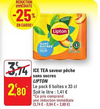ICE TEA saveur pêche sans sucres LIPTON