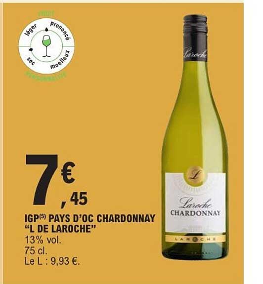IGP(5) PAYS D’OC CHARDONNAY “L DE LAROCHE”