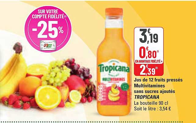 Jus de 12 fruits pressés Multivitamines sans sucres ajoutés TROPICANA