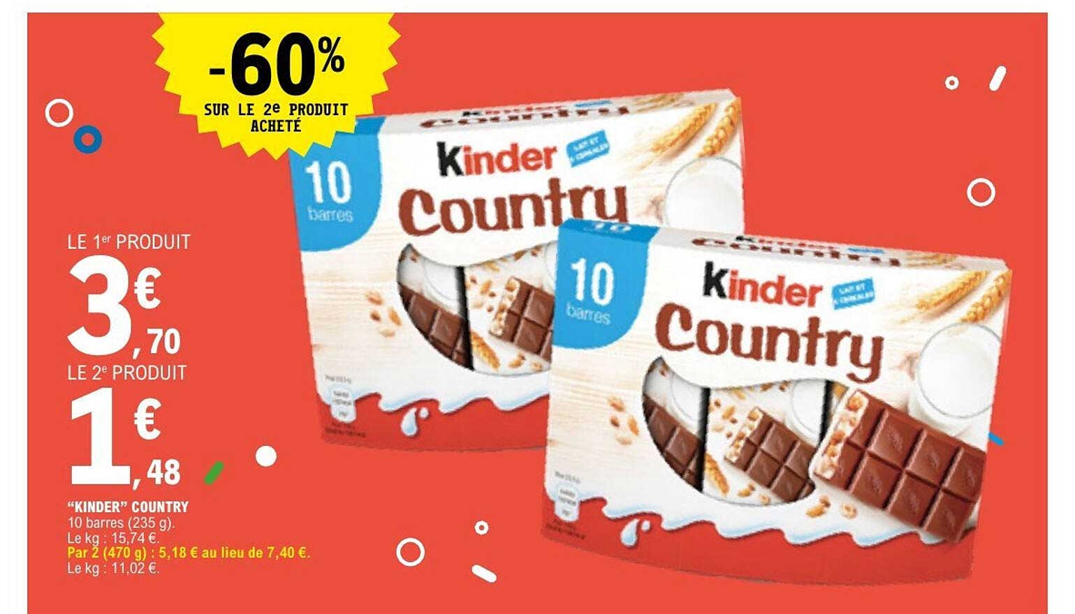 Kinder Country : 60% de réduction sur le 2ème produit acheté !