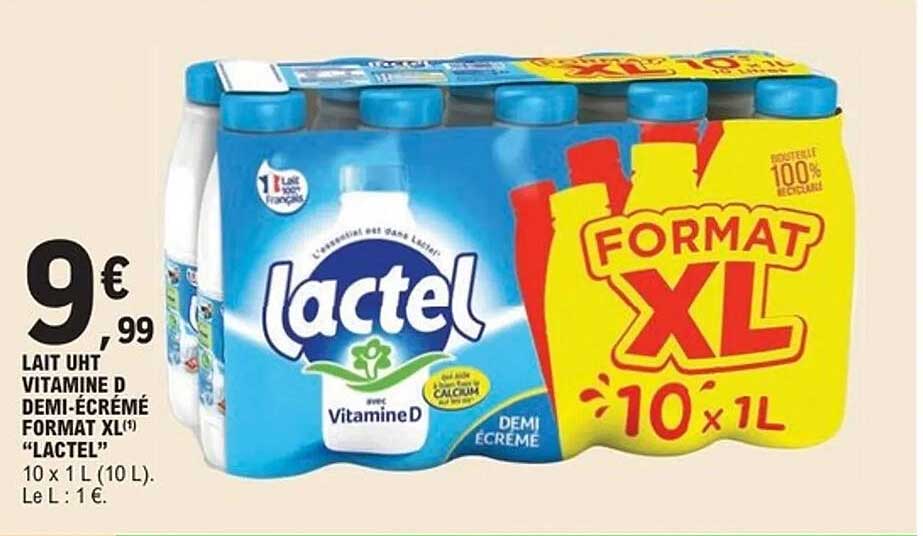 LAIT UHT VITAMINE D DEMI-ÉCRÉMÉ FORMAT XL "LACTEL"