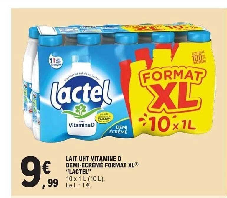 LAIT UHT VITAMINE D DEMI-ÉCRÉMÉ FORMAT XL(1) "LACTEL"