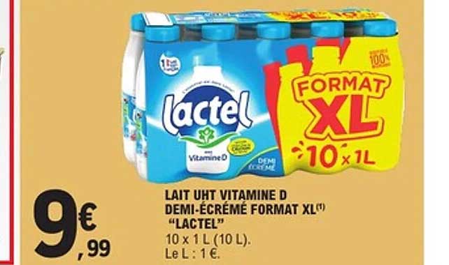 LAIT UHT VITAMINE D DEMI-ÉCRÉMÉ FORMAT XL(1) 'LACTEL'